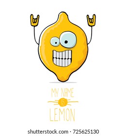 vector funny cartoon cute yellow lemon character isolated on white background. My name is lemon concept illustration