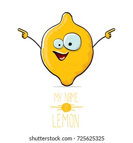 vector funny cartoon cute yellow lemon character isolated on white background. My name is lemon concept illustration