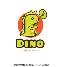 Vector funny cartoon dino logo. Baby dinosaur mascot logotype