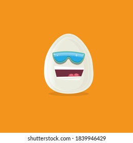 Vektorgrafik lustige Ei-Figur mit Sonnenbrille einzeln auf orangefarbenem Hintergrund. funky lächelnde, coole, weiße Eieraufkleber 