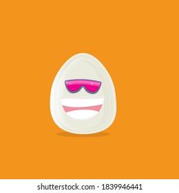 vector funny cartoon egg character with sunglasses isolated on orange background. funky smiling cool white egg sticker 