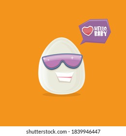 vector funny cartoon egg character with sunglasses isolated on orange background. funky smiling cool white egg sticker 