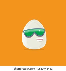 vector funny cartoon egg character with sunglasses isolated on orange background. funky smiling cool white egg sticker 