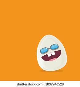 vector funny cartoon egg character with sunglasses isolated on orange background. funky smiling cool white egg sticker 