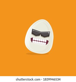 vector funny cartoon egg character with sunglasses isolated on orange background. funky smiling cool white egg sticker 