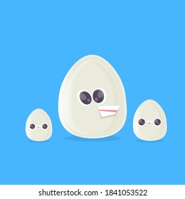 personaje de huevo de dibujos animados divertidos vector aislado en fondo azul. pegatina de huevo blanco genial y sonriente 