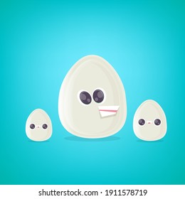 vector funny cartoon egg character isolated on turquoise background. funky smiling cool white egg sticker 