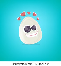 vector funny cartoon egg character isolated on turquoise background. funky smiling cool white egg sticker 