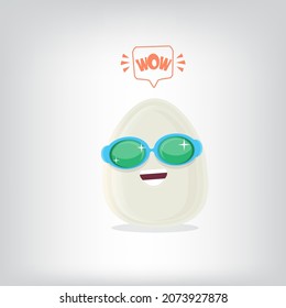 vector funny cartoon egg character with sunglasses isolated on grey background. funky smiling cool white egg sticker