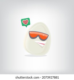 vector funny cartoon egg character with sunglasses isolated on grey background. funky smiling cool white egg sticker