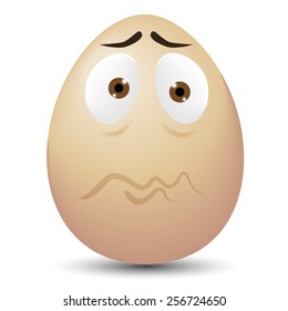 Vector funny cartoon egg with sad emotion on white background