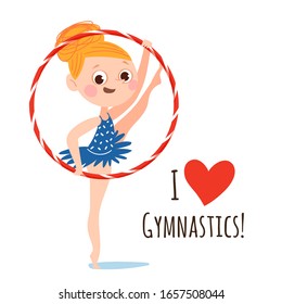 Vector funny cartoon flat  style circus gymnastic character. Acrobatic girl characters. 