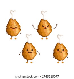 pollo frito de dibujos animados divertidos aislado en fondo blanco.concepto de vector de pollo frito