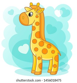 Vector funny cartoon giraffe with spotted circles on a blue background
