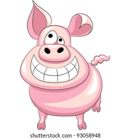 vector funny cartoon happy pig smile