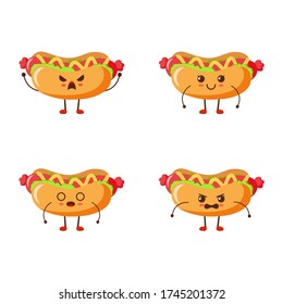 vector funny cartoon hot dog isolated on white background. hot dog vector concept