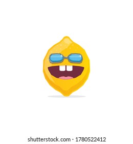 vector funny cartoon lemon character with sunglasses isolated on white background. funky smiling summer fruit character 