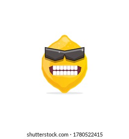 vector funny cartoon lemon character with sunglasses isolated on white background. funky smiling summer fruit character 