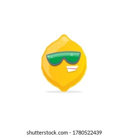vector funny cartoon lemon character with sunglasses isolated on white background. funky smiling summer fruit character 