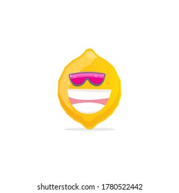 vector funny cartoon lemon character with sunglasses isolated on white background. funky smiling summer fruit character 
