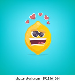 vector funny cartoon lemon character isolated on turquoise background. funky smiling summer yellow lemon citrus fruit character 