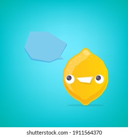 vector funny cartoon lemon character isolated on turquoise background. funky smiling summer yellow lemon citrus fruit character 