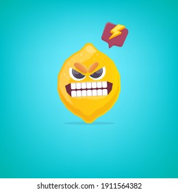 vector funny cartoon lemon character isolated on turquoise background. funky smiling summer yellow lemon citrus fruit character 
