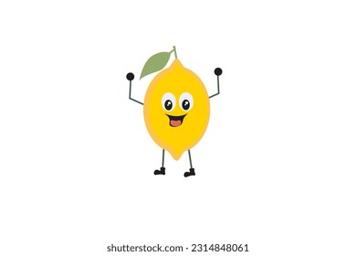 Vector funny cartoon lemon fruit has eyes and legs