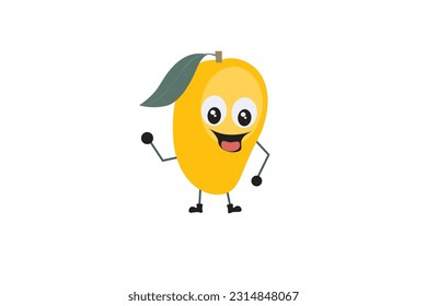Vector funny cartoon Mango fruit has eyes and legs
