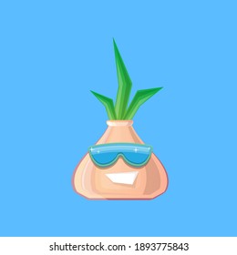 vector funny cartoon onion character with sunglasses isolated on blue background. funky smiling autumn vegetable character 