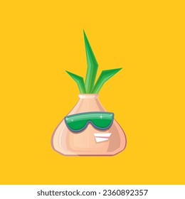 vector funny cartoon onion character with sunglasses isolated on orange background. funky smiling autumn vegetable character