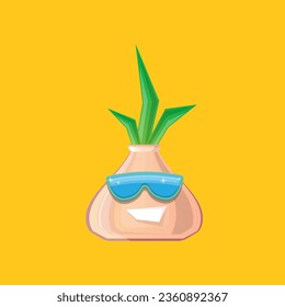 vector funny cartoon onion character with sunglasses isolated on orange background. funky smiling autumn vegetable character