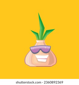vector funny cartoon onion character with sunglasses isolated on orange background. funky smiling autumn vegetable character