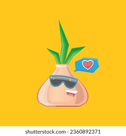 vector funny cartoon onion character with sunglasses isolated on orange background. funky smiling autumn vegetable character