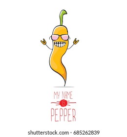 vector funny cartoon orange pepper character isolated on white background. My name is pepper vector concept. vegetable funky character