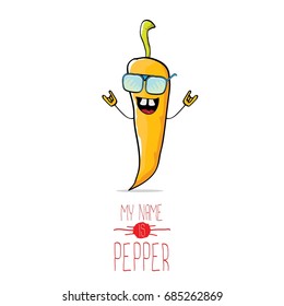 vector funny cartoon orange pepper character isolated on white background. My name is pepper vector concept. vegetable funky character