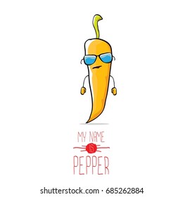 vector funny cartoon orange pepper character isolated on white background. My name is pepper vector concept. vegetable funky character