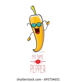 vector funny cartoon orange pepper character isolated on white background. My name is pepper vector concept. vegetable funky character