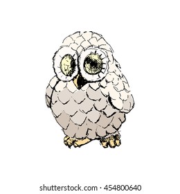 Vector funny cartoon owl. Hand drawn sketch. Vector illustration.