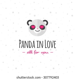 Vector funny cartoon panda head logo. Flat panda logotype.