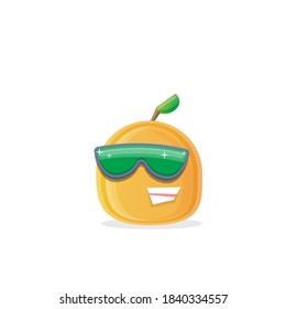 vector funny cartoon peach character with sunglasses isolated on white background. funky smiling cool summer fruit character