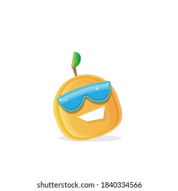 vector funny cartoon peach character with sunglasses isolated on white background. funky smiling cool summer fruit character