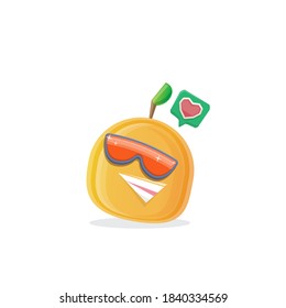 vector funny cartoon peach character with sunglasses isolated on white background. funky smiling cool summer fruit character