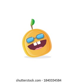 vector funny cartoon peach character with sunglasses isolated on white background. funky smiling cool summer fruit character