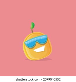 vector funny cartoon peach character with sunglasses isolated on pink background. funky smiling cool summer fruit character