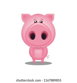 Vector funny cartoon pig. Cute animal illustration. Cartoon character