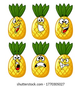 vector funny cartoon pineapple isolated on white background. pineapple vector concept. fruit funny character