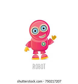 vector funny cartoon pink friendly robot character Isolated on white background. Kids 3d robot toy logo design template