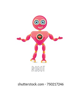 vector funny cartoon pink friendly robot character Isolated on white background. Kids 3d robot toy logo design template
