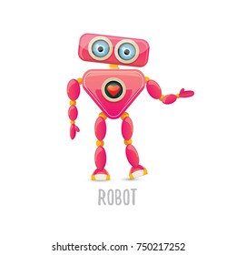 vector funny cartoon pink friendly robot character Isolated on white background. Kids 3d robot toy logo design template